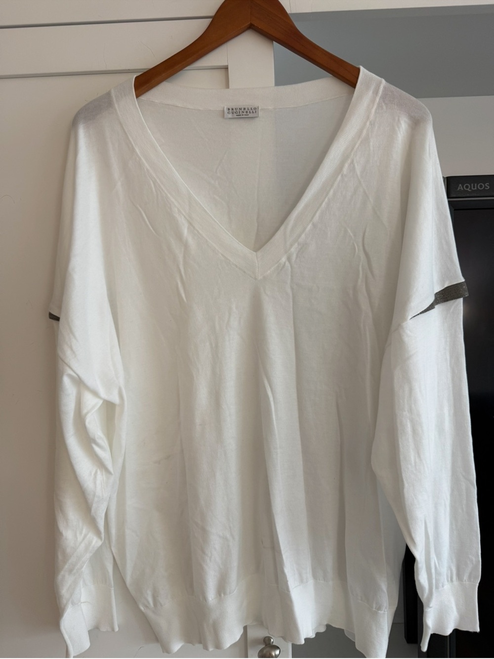 Brunello Cucinelli White V-Neck Lightweight Sweater